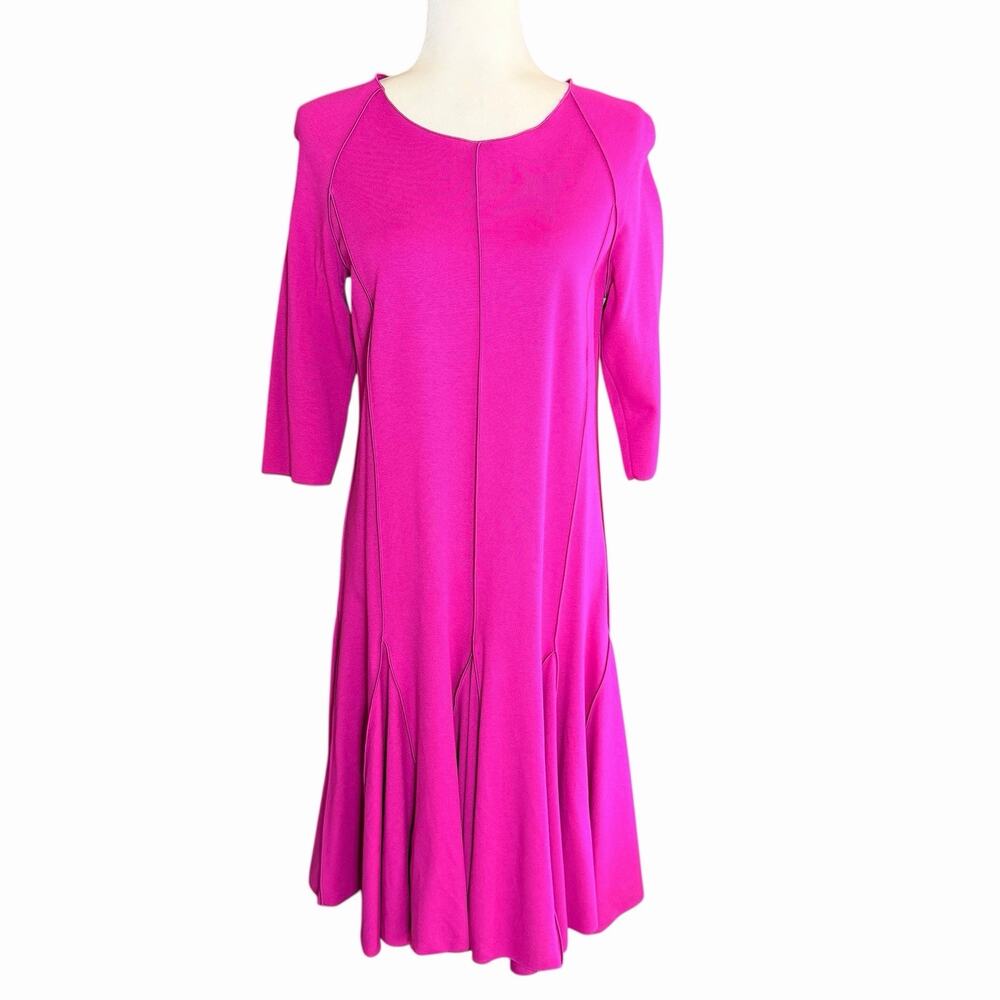 Armani Collezioni Midi Dress 10 Magenta Pink Pleats Stretch Italy Colorful